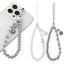 TIESOME 2 Pcs Pearl Mobile Phone Charms, Sparkling Cell Phone Lanyard Strap Faux Pearl Beaded Wristlet Wrist Bracelet Rhinestone Mobile Phone Pendant Phone Charm Key Accessories for Women Girls