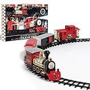 FAO Schwarz 1006832 Classic Motorized Train Set, Complete Toy Set with Engine, Cargo, 18' of Modular Tracks, Red/Black, Pack of 30