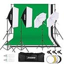 Andoer Photo Studio Lighting Kit, 1.8mx 2.8m/6x 9ft Background Support System, 3 Color Backdrop Fabric 135W 5500K Umbrellas Softbox kits 5in1 Reflector for Photo Studio,Portrait,Video Shooting