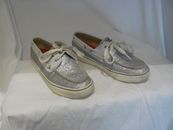 WOMEN'S SPERRY'S SILVER GLITTER AND WHITE PATENT SIZE 6.5  MEDIUM