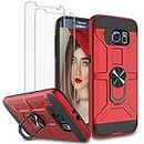 Jeylly for Samsung Galaxy S6 Case and Ring Stand, Shockproof Protection Military Grade Heavy Duty Anti Scratch Back Cover Silicone Bumper Rugged Cover for Samsung Galaxy S6 - Red