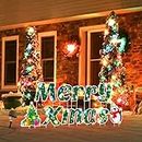 11 Pcs Merry Christmas Lighted Sign Outdoor Decoration Letters Christmas Yard Sign Merry Xmas Sign with Stakes Christmas Lawn Decoration Light up Christmas Tree Penguin for Holiday Winter Party Decor