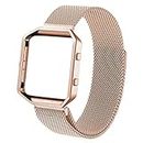 Wongeto Metal Band Compatible with Fitbit Blaze Bands with Metal Frame,Stainless Steel Mesh Loop Adjustable Wristband Replacement Strap for Women Men Compatible with Fitbit Blaze (Rose Gold)
