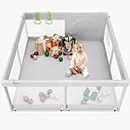 Fodoss Baby Playpen, Playpen for Babies & Toddlers, 47x47" Small Baby Play Pen,Toddler Playpen for Apartment,Play Yard for Baby,Baby Activity Play Fence, Extra Large Baby Playard, 47x47" Light Grey