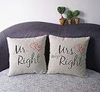 Can i do best, 1 paio di cuscini con federa in cotone spesso, con stampa delle frasi in lingua inglese "Mr Right"e "Mrs always Right", delle dimensioni di 45 x 45 cm