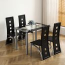 5 Piece Glass Dining Table Set 4 Chairs Kitchen Room Tempered Glass Dining Table