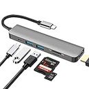 Hub USB C, 6 en 1 DEMKICO Adaptateur Multiport Type C avec HDMI 4K, Lecteur de Cartes SD/TF, Port USB 3.0 & USB 2.0, Port PD 100W, Compatible avec MacBook Pro/MacBook Air/Dell XPS et Plus Encore