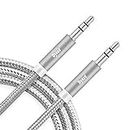 Dyazo 5 ft 3.5 mm Nylon Braided Aux cable Male to Male Aux Stereo Cable Aux Audio Cable/Auxiliary Stereo Cable for Mobile, Car Stereo, Headphones Speaker and More (1.5 meter, Silver)