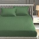 Homefab India 160 TC Stripe Glace Cotton Double BedSheet with 2 Pillow Covers - (90x90 inches) - Dark Green