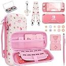 Switch Lite Case Protective Case 19 in 1 for Nintendo Switch Lite Accessories Bundle with Switch Lite Screen Protector Cover, Switch Lite Carrying Case, Thumb Grips, Stand, Clear Case, for Girls, Pink