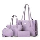 Women Fashion Synthetic Leather Handbags Tote Bag Shoulder Bag Top Handle Satchel Purse Set 4pcs, Light Purple-c