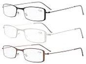 Eyekepper 3-Pack Stainless Steel Frame Half-eye Style Reading Glasses Readers +1.0