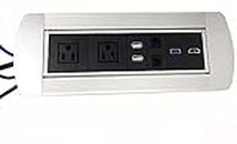 Impecgear Power Plug in-Desk Power Center Table Top Grommet Furniture Power Data Center 2 Cat6/1 HTML/2 Power Outlet/2 USB/1 USB Pass Thru(Silver) (Silver 2)