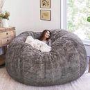 8ft Giant Fur Bean Bag Cover Soft Fluffy Fur Portable Living Room Sofa Bed.