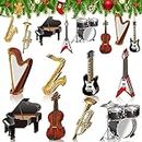 24 Pcs Christmas Musical Instrument Ornaments Set Wooden Guitar Grand Piano Violin Saxophone Drum Instrument Gifts Xmas Tree Hanging Decorations for Christmas Birthday Music Party Home Decor Supplies