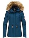 Wantdo Women's Jacket Winter Coat for Women Ski Jacket Windproof Snowboarding Jacket Hooded Coat Blue Black M