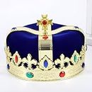 LEEMASING Royal Jeweled King's Crown For Unisex Halloween Costume Prom Cosplay Party Decorations (Blue)