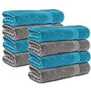 Komfortec Set of 8 Hand Towels 50 x 100 cm 100% Cotton 470 g/m² Terry Cloth Soft Anthracite Grey/Turquoise