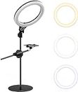 [Upgraded Base] ULANZI Overhead Phone Mount with 10" Selfie Ring Light, Tabletop Light Stand with 360° Shooting Arm, 3500k-6500K Dimmable Ring Light for Video Recording, Live Stream, Portrait & Makeup