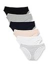 Amazon Essentials Women's Cotton Bikini Brief Underwear (Available in Plus Size), Pack of 6, Grey/Black/Peach, Stripe, Small