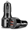 Usful Tech - Dual Port QC3 Fast Charge USB Car Charger, USB 3.0 Car Phone Charger, 36W/6.2A Fast Charging Cigarette Lighter Adapter, Compatible with iphone, Samsung and Android phones