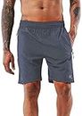 REVIEW LABLE Men's Outdoor Quick Dry Lightweight Sports Shorts Zipper Pockets (L, Grey)
