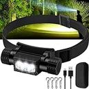 Headlamp Rechargeable, 2000 Lumen Super Bright LED Head Lamp for Adults, IP67 Waterproof Rechargeable Headlight with 9 Modes, Head Flashlight with 2600 mAh for Outdoor Camping Hiking Fishing Running