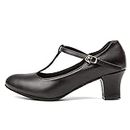 JUODVMP Chaussures De Danse Latine Femmes Noir Bout Fermé Talons En T Chaussures De Danse De Caractère 5cm Talon Semelle En Daim KM727,8.5 US