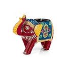 JH Gallery Home Decor Handcrafted and Colorful Wooden Elephant Tea Light Holder, (4 Inches, Red, Pack of 1)