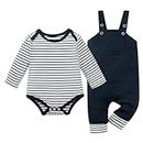 Baby Boy Clothes Newborn Boy Outfit Infant Boy Stripe Romper Overall Pants Set with Pocket 0-24M, Dark Blue, 0-3 Months
