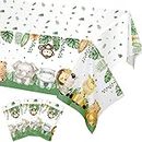 Lopeastar 3Pieces Jungle Safari Tablecloths Animal Print Table Cover, Sage Green Baby Shower Decorations Zoo Birthday Party Supplies for Boys Kids Plastic Table Cloth 108×54 Inch