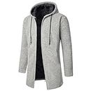 STRY Men's Winter Jacket with Fur Autumn and Winter Colour Matching Hood Zip Warm Cardigan Knitted Coat Winter Jacket with Fur Men, Grey-2, M