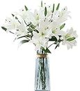 LNHOMY 6 Pack Artificial Lily Flowers Full Bloom Fake Latex Real Touch Artificial Flower Bouquets with 3 Heads Wedding Party Decor Home Decor, (White)