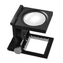 Hetkrishi 8X30mm Three Folding Magnifying Glass Stand Repair LED Scale Handfree Magnifier(Black)