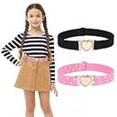 WERFORU 2 Pack Girls Elastic Belts Kids Stretch Belts Fashion Cute Adjustable Heart Belt Black/Pink