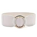 JIMNOO Fashion Women Elastic Stretch Wide Waist Belts Female Gold Circle Buckle Cummerbands For Dress Clothing Accessories (Color : White, Size : 80-110cm)