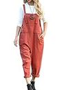 YESNO Women Long Casual Loose Bib Pants Overalls Baggy Rompers Jumpsuits with Pockets 2XL PV9CA Rust
