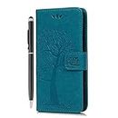 Reevermap Samsung Galaxy S21 FE Case 5G Flip Premium Wallet Phone Case Shockproof PU Leather Owl Tree Magnet Cover for Samsung Galaxy S21 FE 5G with Kickstand Card Holder & 1 Touch Pen, Blue