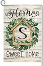Baccessor Monogram Letter S Garden Flag 12.5 x 18 Inch Vertical Double Sided, Floral Home Sweet Home Flag for Yard Spring Summer Burlap Family Last Name Initial Outside Decoration