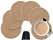 Textile and Beyond Boho Home Decor Washable Small Cotton Round Water Absorbent Dining Table Rope Tea Coffee Coaster for Glass Office Bedside Decorative Item Kitchen Corner mat Shelf Set of 6 pcs A.1