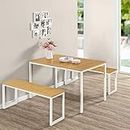 Zinus Louis Modern Studio Soho White Dining Table Set with Two Benches | 3 Pieces Dining Set | Easy Assembly Industrial Dining Table Furniture, Natural White