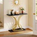 39" Modern Black Console Table Entryway Table with Faux Marble Top Living Room