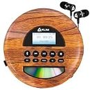 KLIM Nomad Wood - Portable CD Player Walkman + Long-Lasting Battery - Includes Headphones - Radio FM - Compatible MP3 CD Player Portable - TF Card, Radio FM, Bluetooth - Ideal for Cars - New 2024