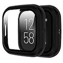 Rc-Z Screen Protector Case for Fitbit Versa 2, Hard Matte PC Bumper Full Face Glass Protective Cover for Fitbit Versa 2 Smartwatch, Black