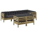 vidaXL Pine Wood Garden Sofa Set with Cushions - Modular, Impregnated 7-Piece Outdoor Sectional for Patio, Terrace - Anthracite Cushioned Seats