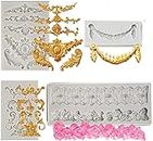 4 Pieces Baroque Silicone Fondant Molds HADEEONG Baroque Fondant Mold 3D Sculpted Scroll Curlicues Filigree Mold Cake Border Molds for DIY Baking Birthday Cake Candy Cupcake Topper Decoration