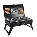 H Hy-tec (Device) Hybb, Traveler Foldable Charcoal Barbeque Grill With 8 Skewers & Charcoal Tray (Stellar Black), Free Standing