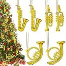 6 Pieces Musical Instruments Ornaments Christmas Musical Decoration Gold Instrument Saxophone Ornaments Horn Ornament Gold Trumpet with Gold Ropes Brass Musical Ornaments for Christmas Tree Decor