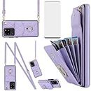 Asuwish Phone Case for Samsung Galaxy S20 Ultra 5G Wallet Cover with Tempered Glass Screen Protector and Crossbody Ring RFID Blocking Card Holder Cell S20ultra 20S S 20 A20 S2O 20ultra G5 Women Purple
