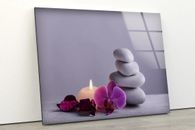 Candle Flower Stones Tempered Glass Printing Wall Art Australian Made Quality